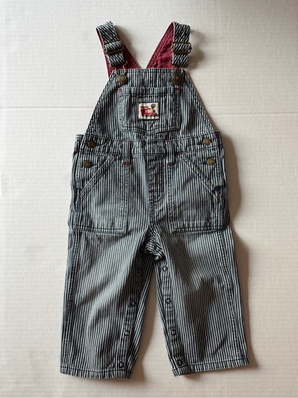 Vintage 2007 Gymboree Hickory Stripe Train Overalls 12-18M